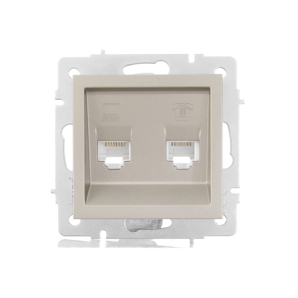 Розетка VESNA 742-3788-143 компьютерная+телефон титан (механизм)