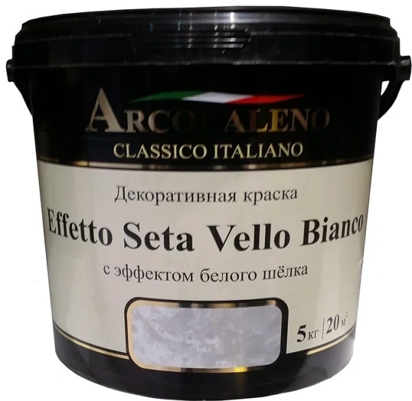 Краска декоративная "Arcobaleno Effetto Seta Vello Bianco" база: белый шелк 5 кг
