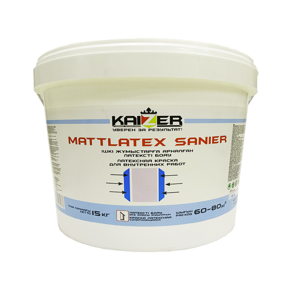 Краска супермоющаяся латесная антибак.для вн.раб (5тыс.истираний) Mattlatex sanier, 15кг, mix(База А Краска супермоющаяся латесная антибак.для вн.раб (5тыс.истираний) Mattlatex sanier, 15кг, mix(База А