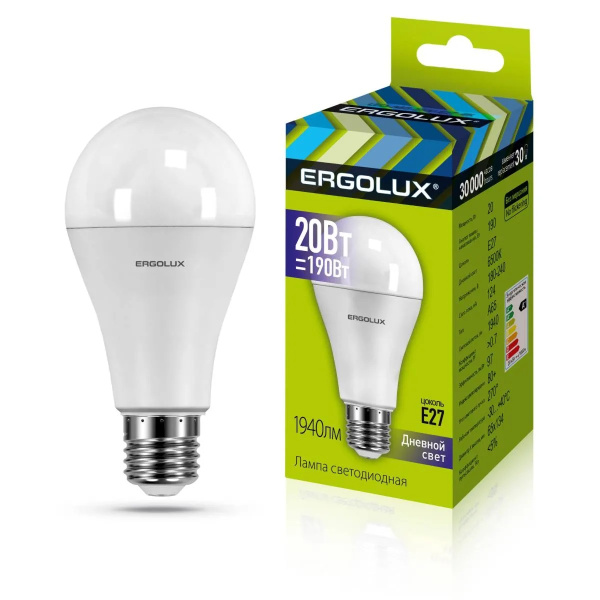 Лампа Ergolux LED-A65-20W-E27-6K (Эл.лампа светодиодная ЛОН 20Вт E27 6500K 180-240В) 13184