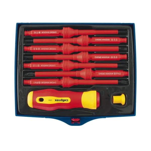 Отвертка со сменными жалами, диэлектрическая до 1000В, 9 предм., CrV//Сибртех