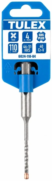 Бур по бетону TULEX 6024-110-04, 4 резца YG8C, 40 Cr-V, 46-51 HRS, хвостовик SDS-Plus, 110*4мм