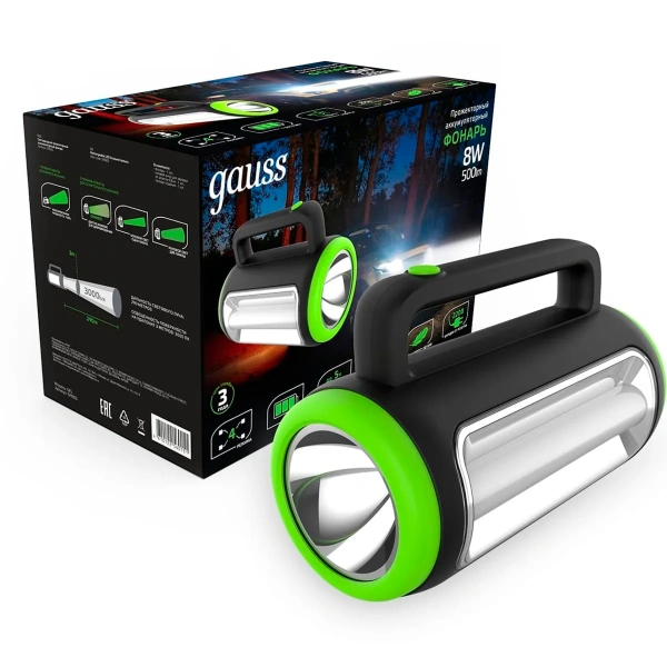 Фонарь Gauss LED прожекторный модель GFL603 8W 500lm lead acid 1500mAh диммируемый