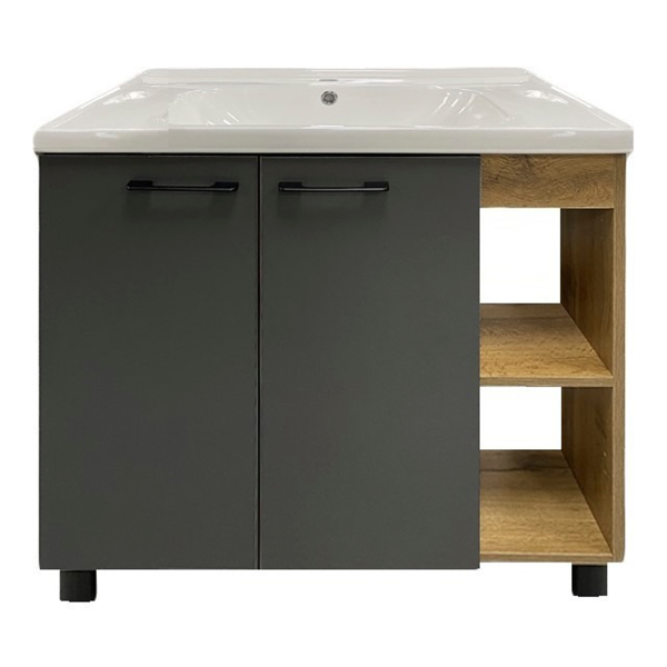 Тумба Neo У 80 напольная, 2 двери, 2 полки справа, графит