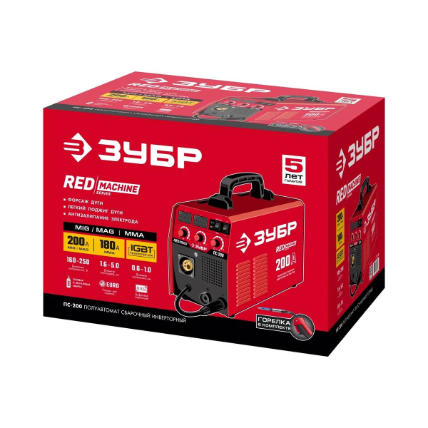 Полуавтомат сварочный ЗУБР инверторный, ПС-200, 200 А