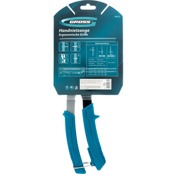 Заклепочник ручной, 260 мм, заклепки 2,4-3,2-4,0-4,8 мм// Gross