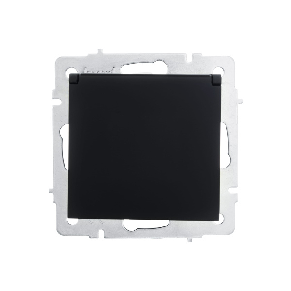 Розетка VESNA 742-4288-123B с/з с крышкой бакалит черная матовая (механизм)