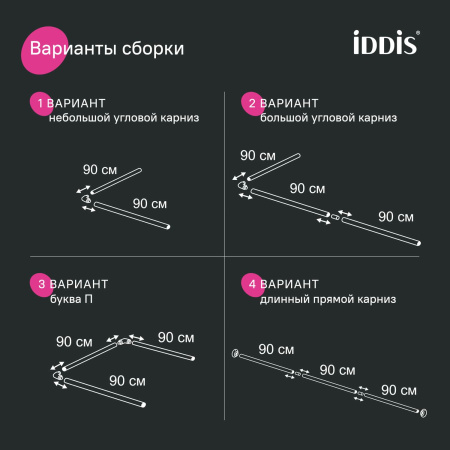 Карниз для ванной комнаты угловой IDDIS 90-180 см черный 060A200i14