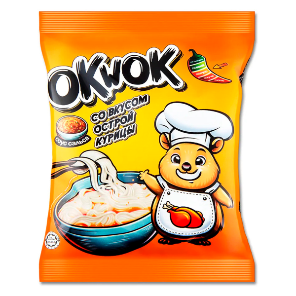 Лапша OkWok быстрого приготовления со вкусом острой курицы с соусом сальса 100гр Р2009