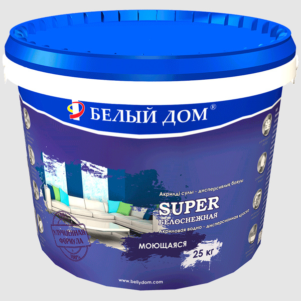 Краска акриловая моющаяся Белый Дом SUPER 25 кг Краска акриловая моющаяся Белый Дом SUPER 25 кг