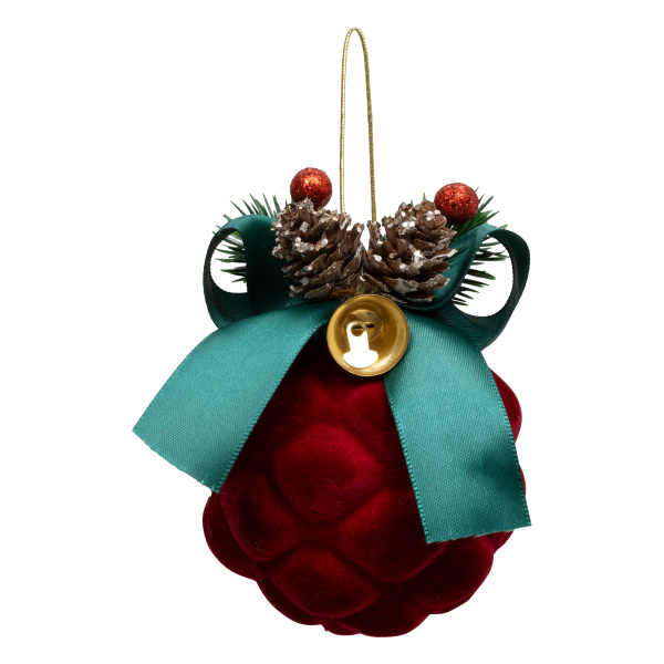 Шар елочный Atmosphera 8 см вельвет красный с бантом 198873