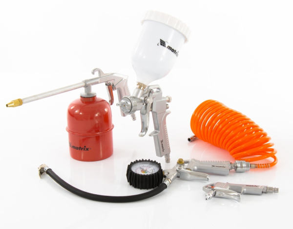 Набор пневмоинструмента Matrix 5 предметов быстросъемное соед. краскорасп. с верхним бачком 57304