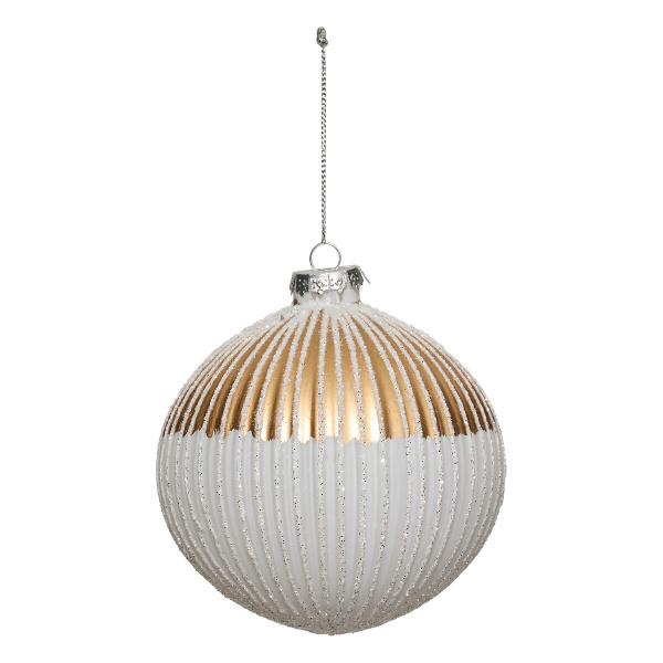 Шар елочный Atmosphera 10 см с полоска, белый с золотом  207761