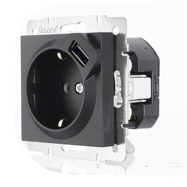 Розетка VESNA 742 3488 181T с/з с USB+Type графит (механизм)