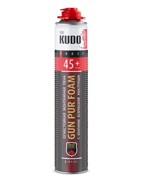 Пена KUDO полиуретановая монтажная PROFF 45+ FIREPROOF Пена KUDO полиуретановая монтажная PROFF 45+ FIREPROOF