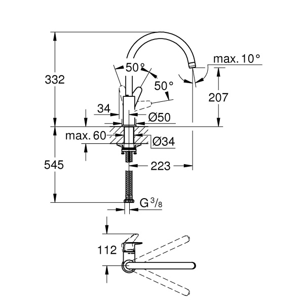 Смеситель д/к Grohe однорычажный, DN 15 Start Curve 31554001 Смеситель д/к Grohe однорычажный, DN 15 Start Curve 31554001