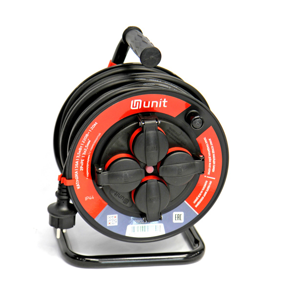 Катушка (4места 2p+pe H05RR-F 3х2,5мм2, 16А/3,5кВт/220В с термозащитой IP44) UNIT 20м. (1) NEW