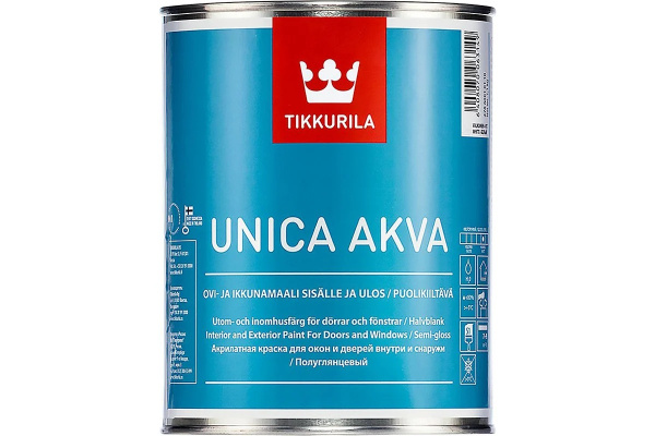 Краска для окон и дверей UNICA AKVA MAALI C п/гл 0,9л