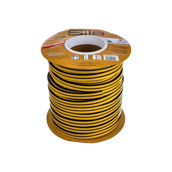 Уплотнитель Sila Home Р100, 9х5,5 мм самоклеящийся, черный,(2*50м), Польша