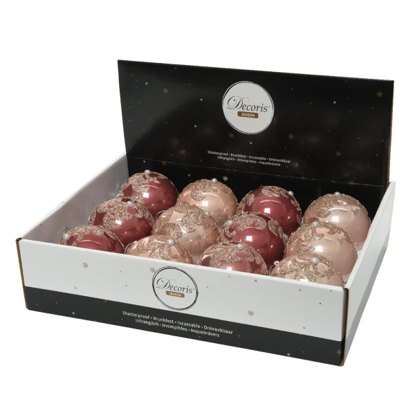 Шар елочный 8 см розовый с узором 2 вида в ассорт.029314 Kmg