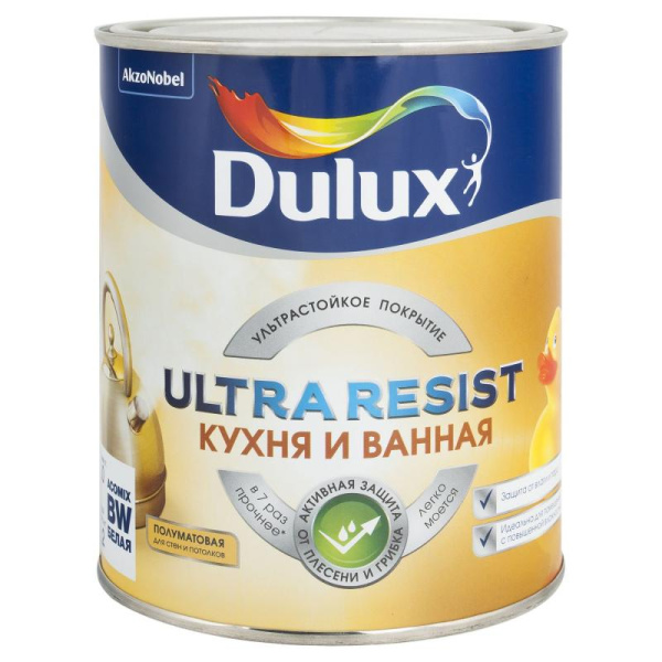 Краска Dulux Ultra Resist Кухня и Ванная мат BW 1л Краска Dulux Ultra Resist Кухня и Ванная мат BW 1л