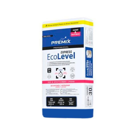 Наливной пол самовыравнивающийся PREMIX ECOLEVEL (гипсовый) 30 кг