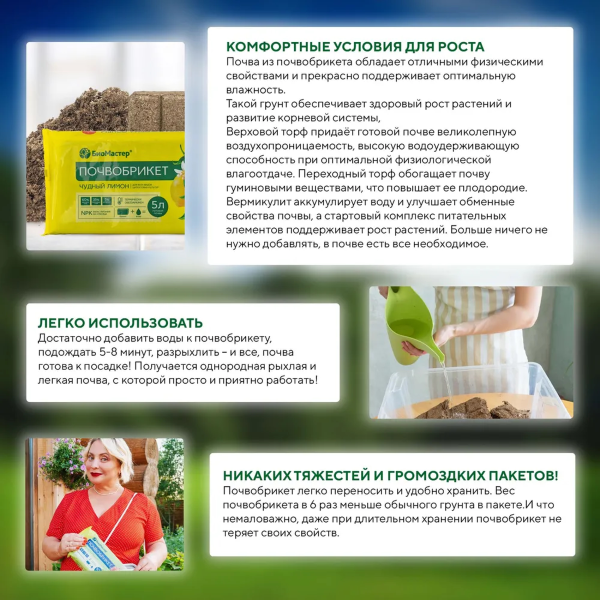 Почвобрикет БиоМастер Чудный лимон, 5л