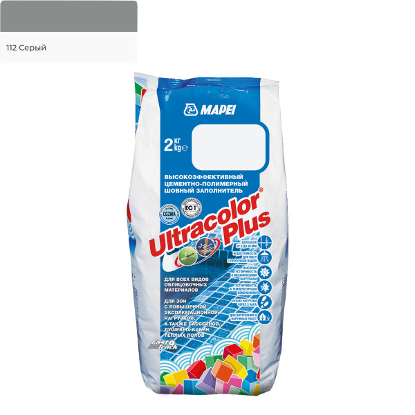 Затирка для швов MAPEI Ultracolor Plus №112/2кг (Серый) Затирка для швов MAPEI Ultracolor Plus №112/2кг (Серый)