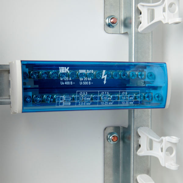 Шины на DIN-рейку в корпусе (кросс-модуль) ШНК 2х15 L+PEN ИЭК YND10-2-15-125