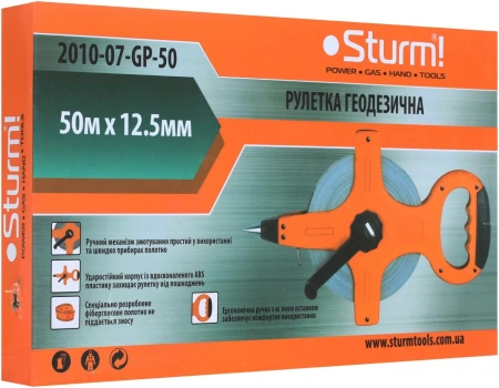 Рулетка Sturm! 2010-07-GP-50,50 м геодез. фибергласс, штык для фиксации