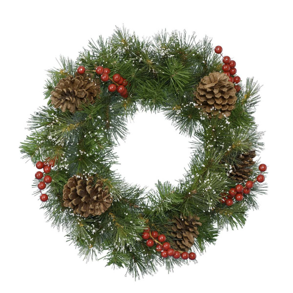 Венок Новогодний хвойный 50х15 см шишки и ягоды 689164 Kmg