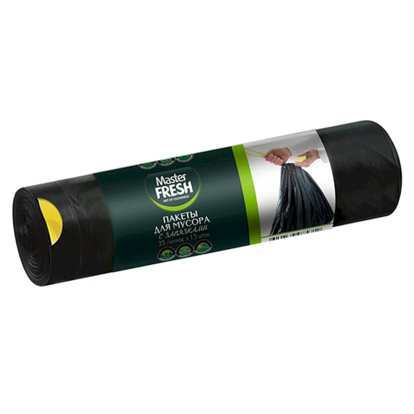 Пакеты для мусора Master FRESH суперпрочные 35л 10шт черные 25мкм усиленное дно