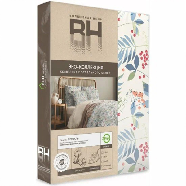 Комплект постельного белья Волшебная ночь Евро Fantasy нав. 50х70 см перкаль 928398