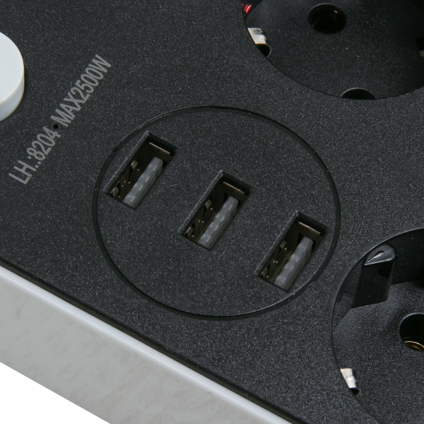 Удлинитель сетевой 2 м 8204 4Р. Usb 3 (черный)