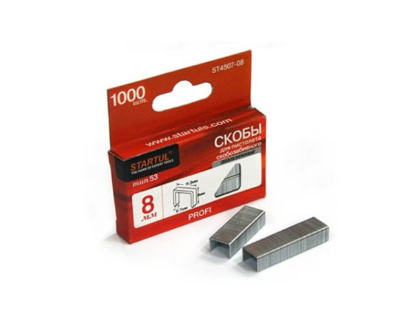 Скобы закалённ. 8мм тип 53 (1000шт) STARTUL PROFI (ST4507-08)