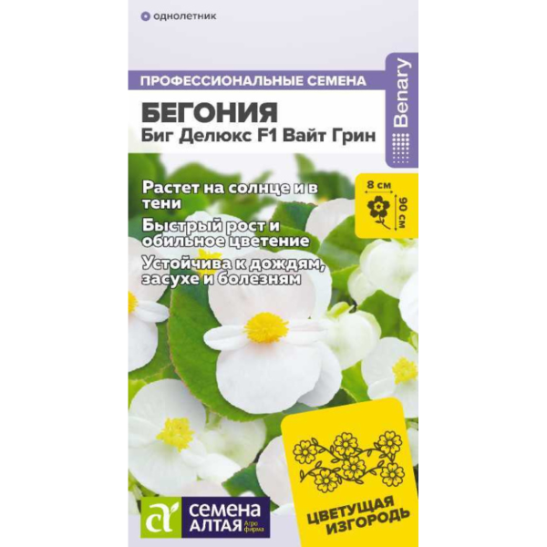 Семена Цветы Бегония Биг Делюкс F1 Вайт грин/Сем Алт/цп 3 шт. НОВИНКА