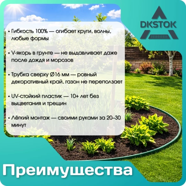 Бордюр ленточный ДЕКО, зелёный, 10х1000 см.