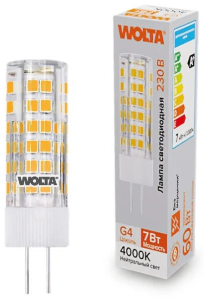 Лампа светодиодная WOLTA WSTD-JC-220V7W4KG4-C  (керамика) "Капсульная" JC 7Вт 600лм 4000K G4 1/10/10