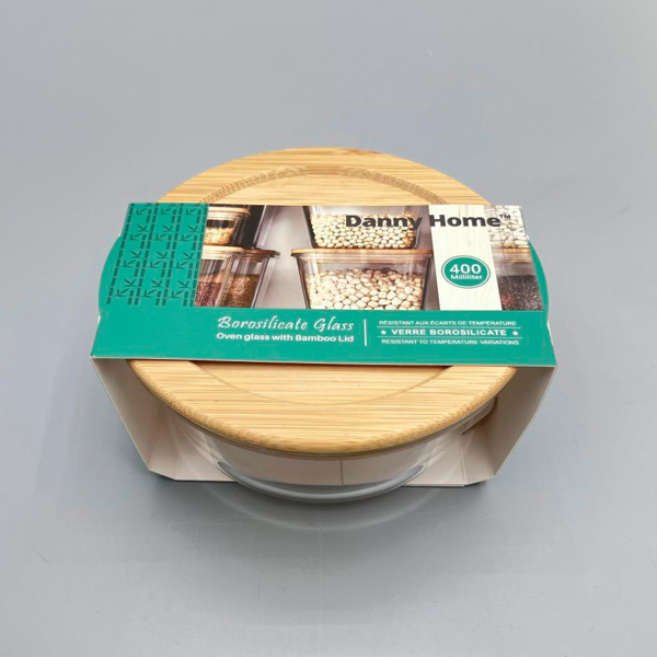 Контейнер DH из боросиликатного стекла с бамбуковой крышкой 240 мл. BXH012