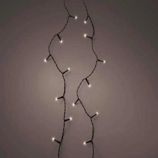 Электрогирлянда с диммером 13,5 м 180 LED теплый белый свет черный провод IP44 таймер 8-16 ч. 220 В 