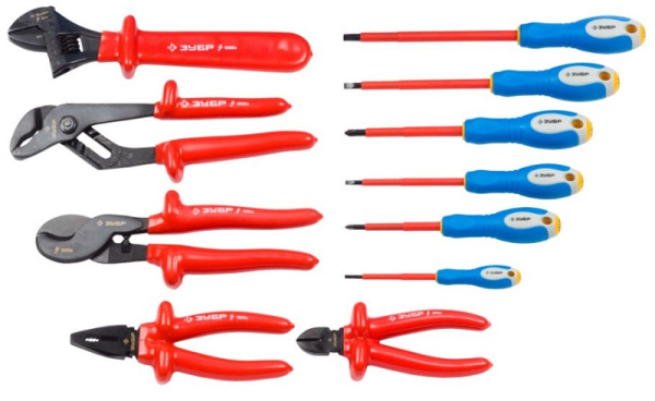 Набор: Губцевый инструмент, диэлектрический, высоковольтный до ~1000В, маслобензостойкая рукоятка, 1