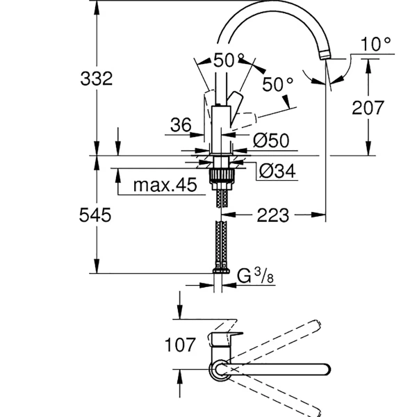 Смеситель д/к Grohe Start Edge, однорычажный 31369001 Смеситель д/к Grohe Start Edge, однорычажный 31369001