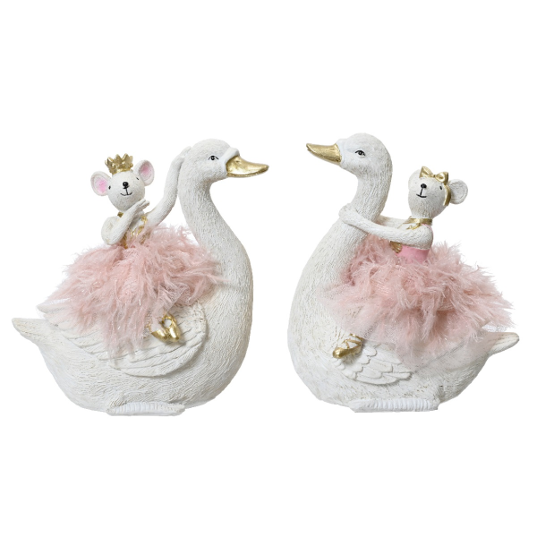 Фигурка новогодняя Kaemingk Мышь на лебеде 17,2х11,3х18 см 2 вида в ассортименте 530972