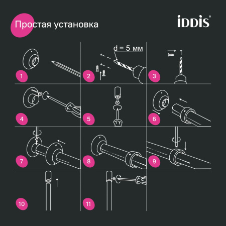 Карниз для ванной комнаты угловой IDDIS 90-180 см черный 060A200i14