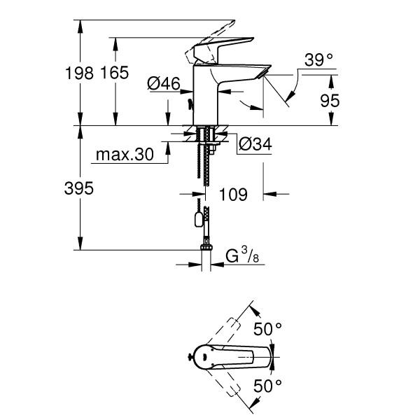 Смеситель д/р GROHE Start 2021 размер S, с цепочкой, (32277002) Смеситель д/р GROHE Start 2021 размер S, с цепочкой, (32277002)