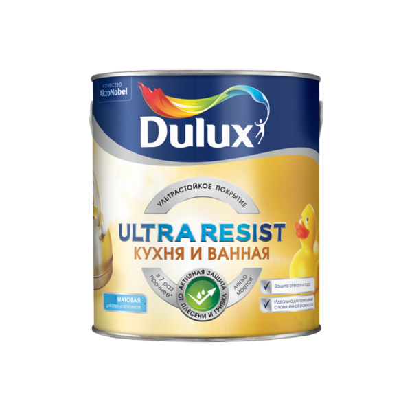 Краска Dulux Ultra Resist Кухня и Ванная мат ВС 2,25л Краска Dulux Ultra Resist Кухня и Ванная мат ВС 2,25л