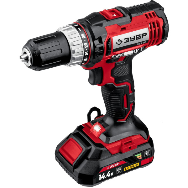 Дрель-шуруповерт ЗУБР 14.4В, 2 АКБ (2Ач), в кейсе, ДШЛ-145-22