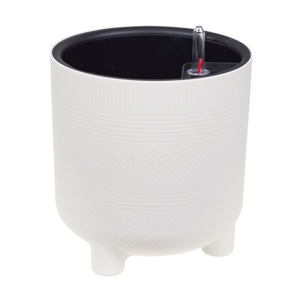 Кашпо ШЭНК D275мм 13,5л с вставкой и с автополивом белый ротанг М 3243