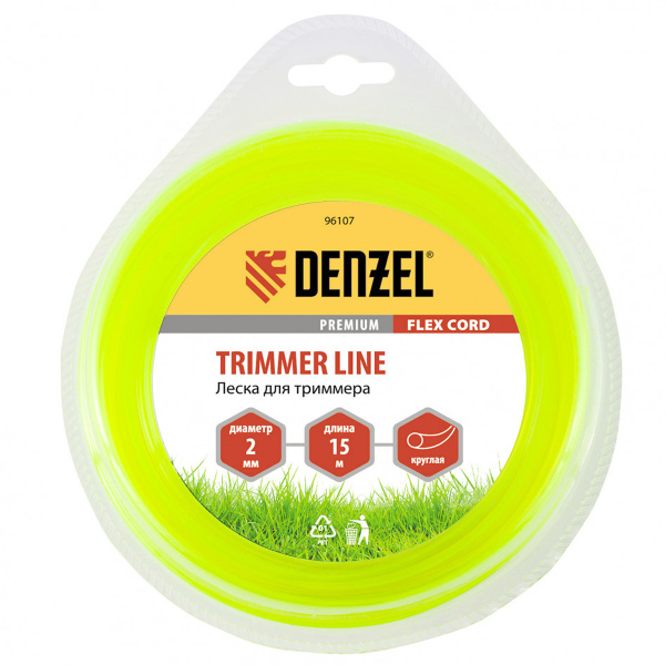 Леска для триммера круглая 2 мм х 15 м, блистер FLEX CORD// Denzel