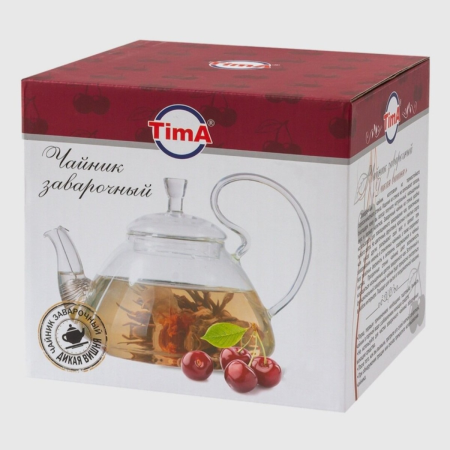 Чайник заварочный стеклянный TimA "ДИКАЯ ВИШНЯ" 600 мл ТР124